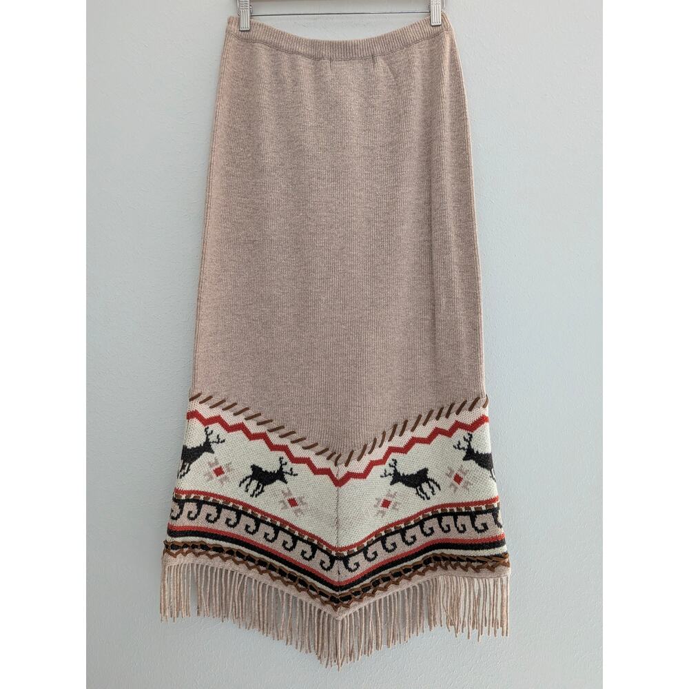 NWT Double D Ranch Lambs Wool Skirt Sz M Fringe Leather Trim Western Deer Rare - Picture 3 of 8